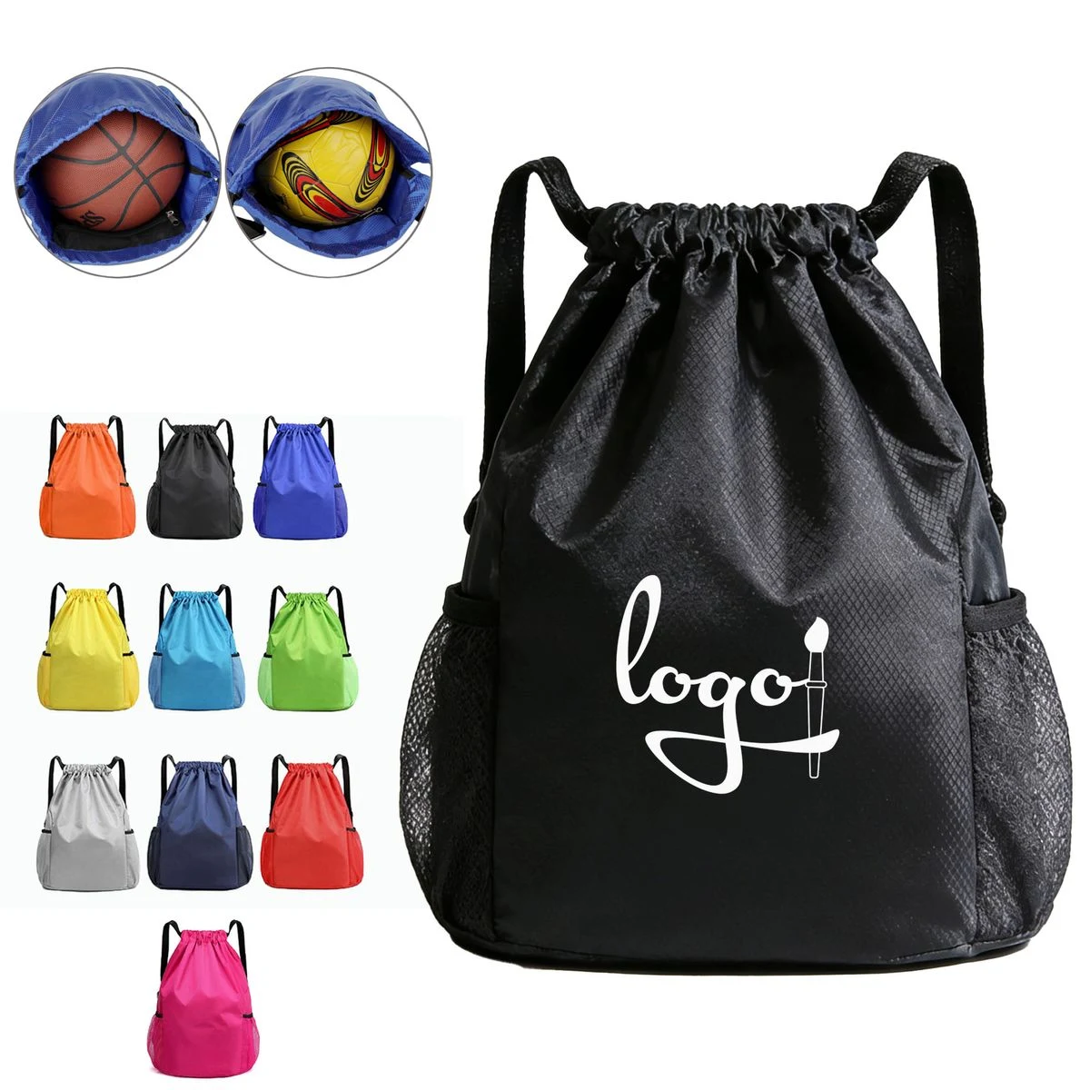 Waterproof Drawstring Backpack With 2 Side Pockets 1