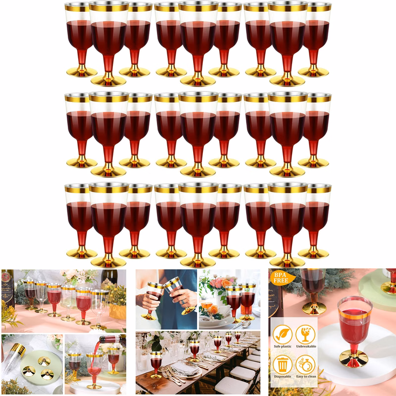 Gold Rimmed Disposable Wine Glasses