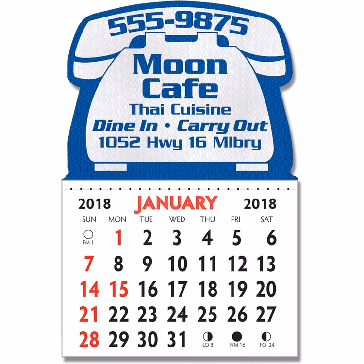 Designer Shaped Kwik-Stik 6 Mil Smooth Vinyl Calendar w/ Phone Top
