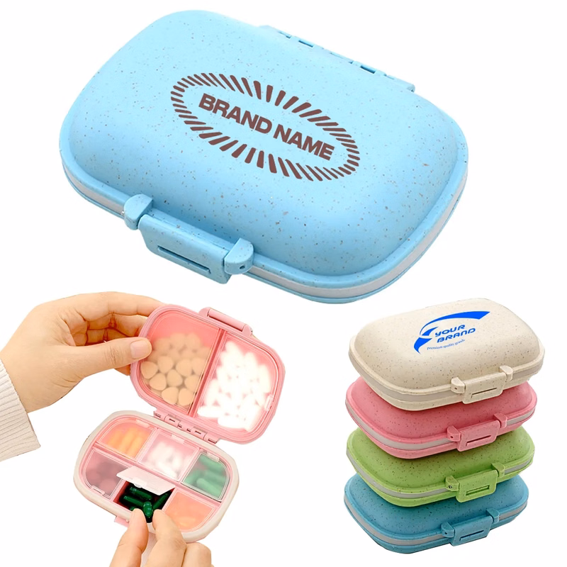 Portable Pocket Wheat Straw Shell Pill Storage Cases Box
