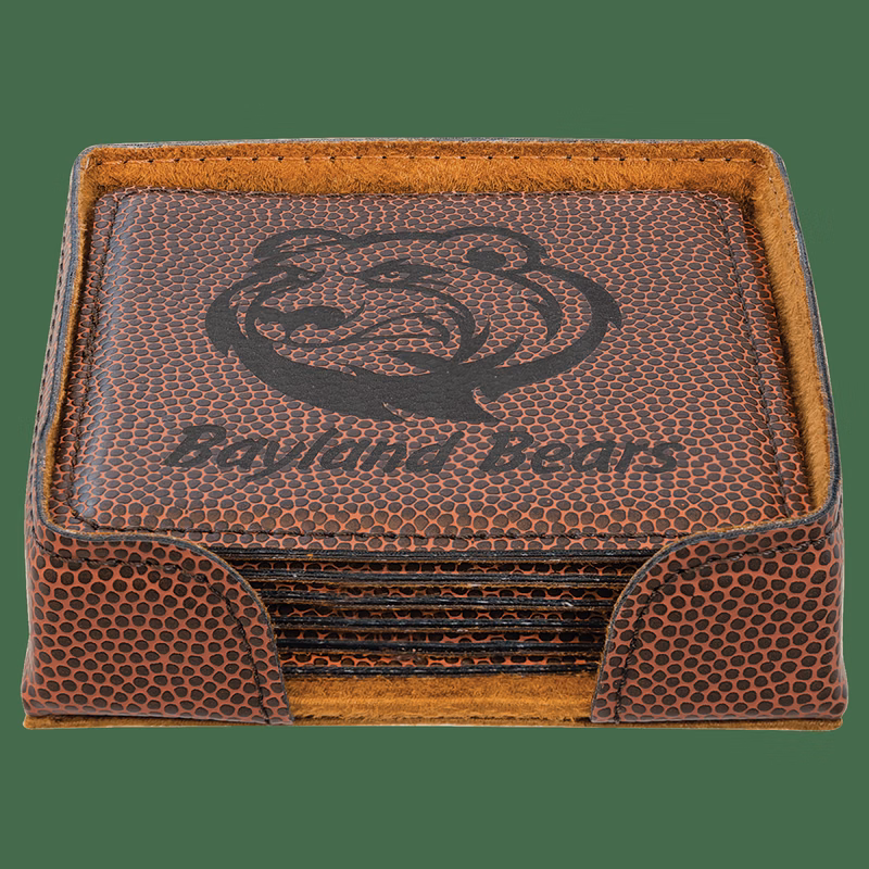 4" x 4" Football Square Leatherette 6-Coaster Set