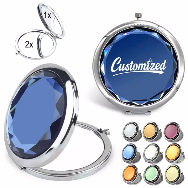 Custom Crystal Pocket Compact Mirror — Personal Care Travel Essential