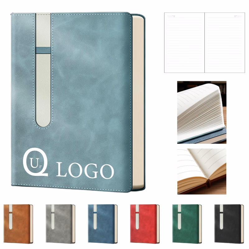 B5 Pu Leather Cover Notebook W/ Pen Holder