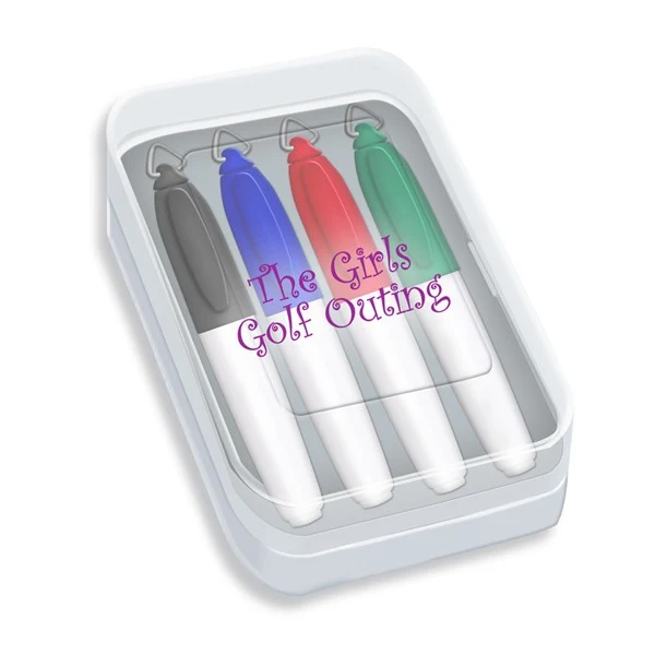 Four Pack of Mini Permanent Markers in Clear Plastic Case 1