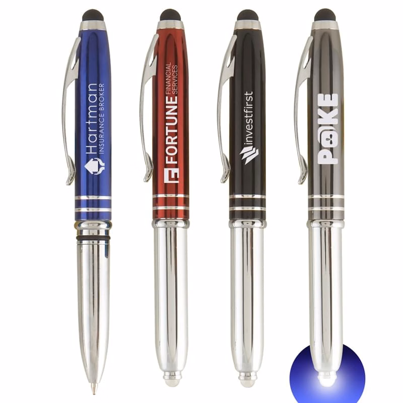 Vivano Duo w/LED Light & Stylus - Laser Engraved - Metal Pen