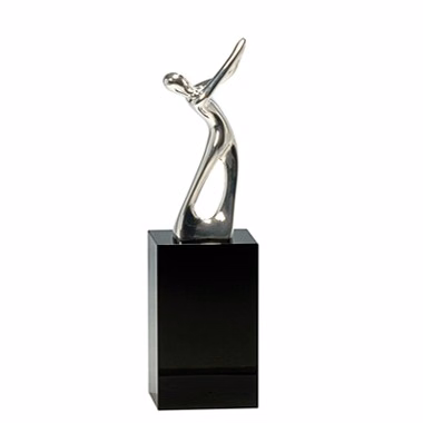 8.5" Silver Metal Gold Figure Award with Black Crystal Pedestal Base