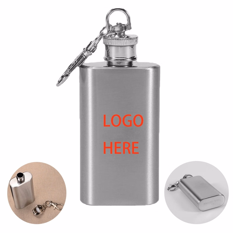 Mini 2oz stainless steel flask with keychain