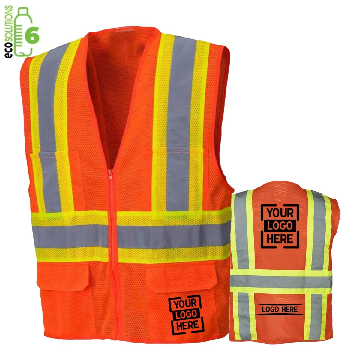 Recycled Class 2 Reflective Safety Zipper Vest with 4 Pockets 1