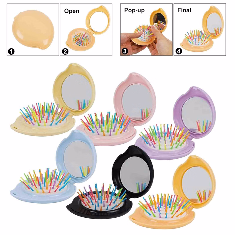 Folding Travel Hair Brush with Mirror