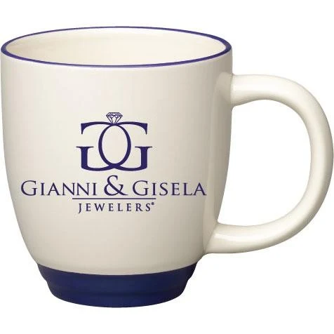 14 oz. Almond with Cobalt Blue Lip and Base Accent Bistro Mug 1