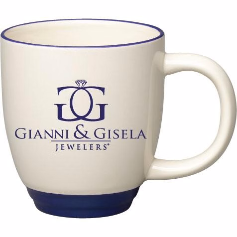 14 oz. Almond with Cobalt Blue Lip and Base Accent Bistro Mug