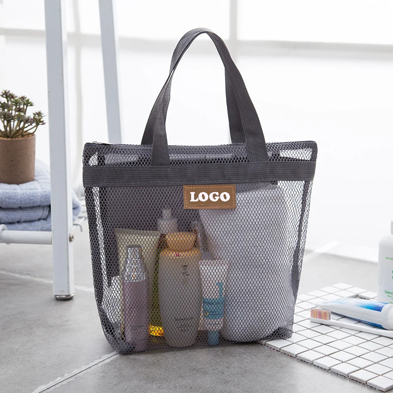 Mesh Beach Tote Bag W/ Zipper and Pockets, custom tote bag with logo imprint 1