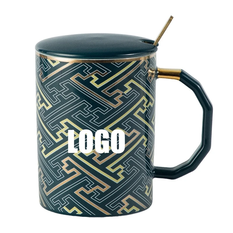 Custom 12 oz Ceramic Cup with Lid and Spoon 1