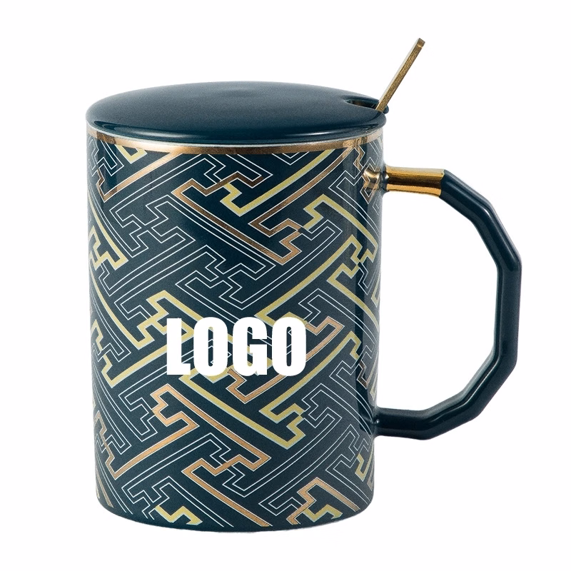 Custom 12 oz Ceramic Cup with Lid and Spoon