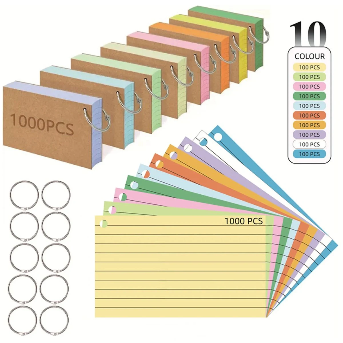 100 PCS Colored Flash Cards with Ring 1