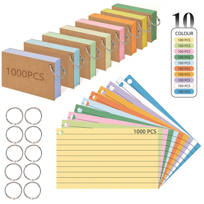 100 PCS Colored Flash Cards with Ring