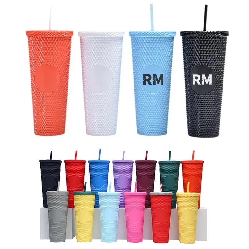 24oz Studded Double Wall Tumbler with Straw 1