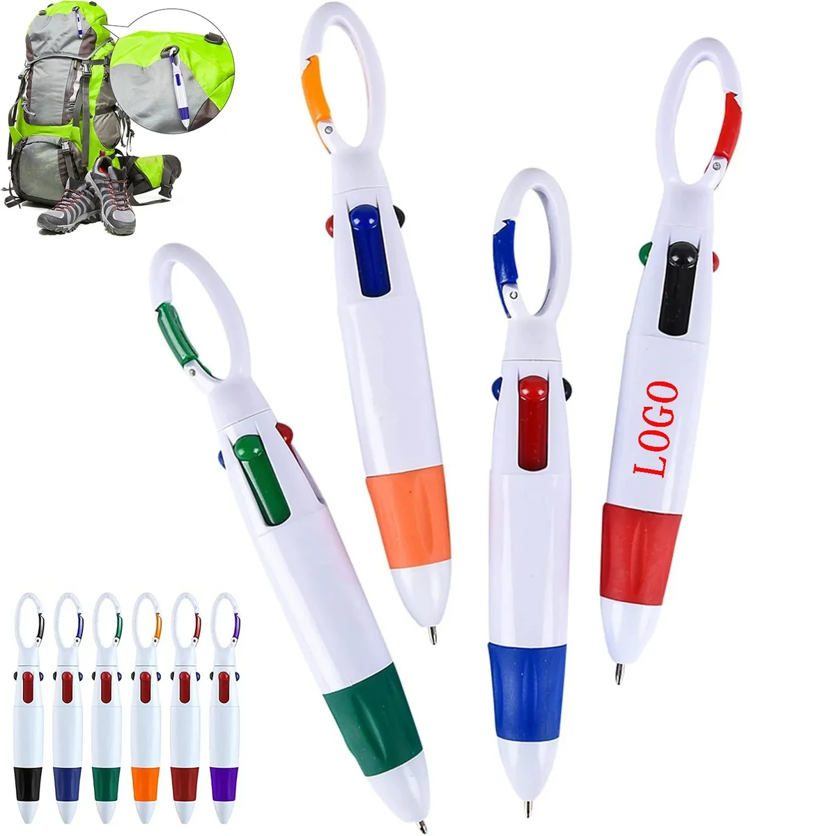 Multi-color Ballpoint Pens with Carabiner Clip 1