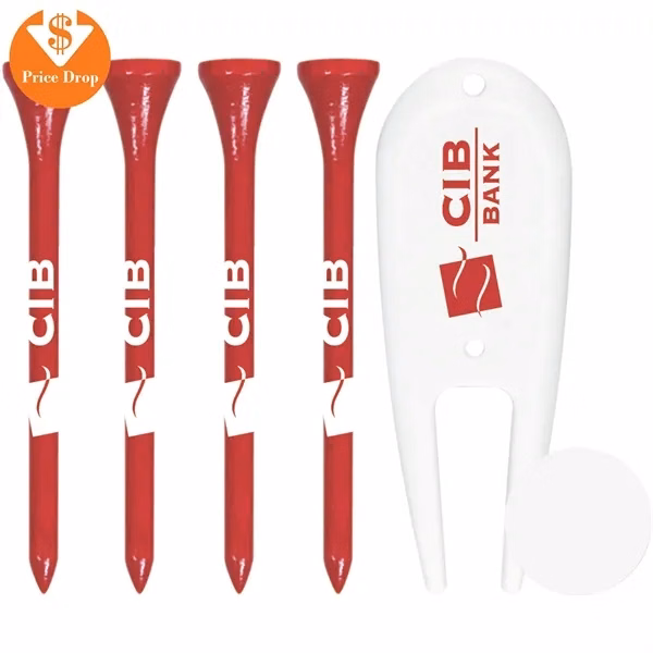 Custom Plastic Golf Tee Set with 4 Tees, Divot Tool, and ABS Ball Marker — Tournament Pro