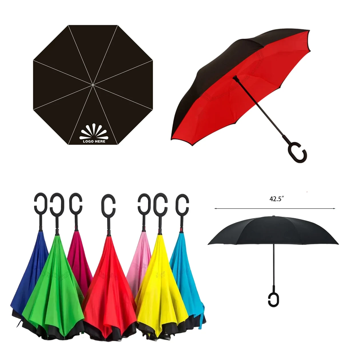 MOQ 50PCS Reversible Inverted Umbrella With C-Shape Handle 1