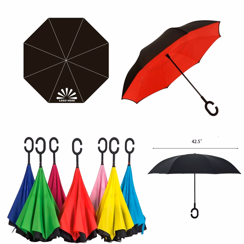 MOQ 50PCS Reversible Inverted Umbrella With C-Shape Handle