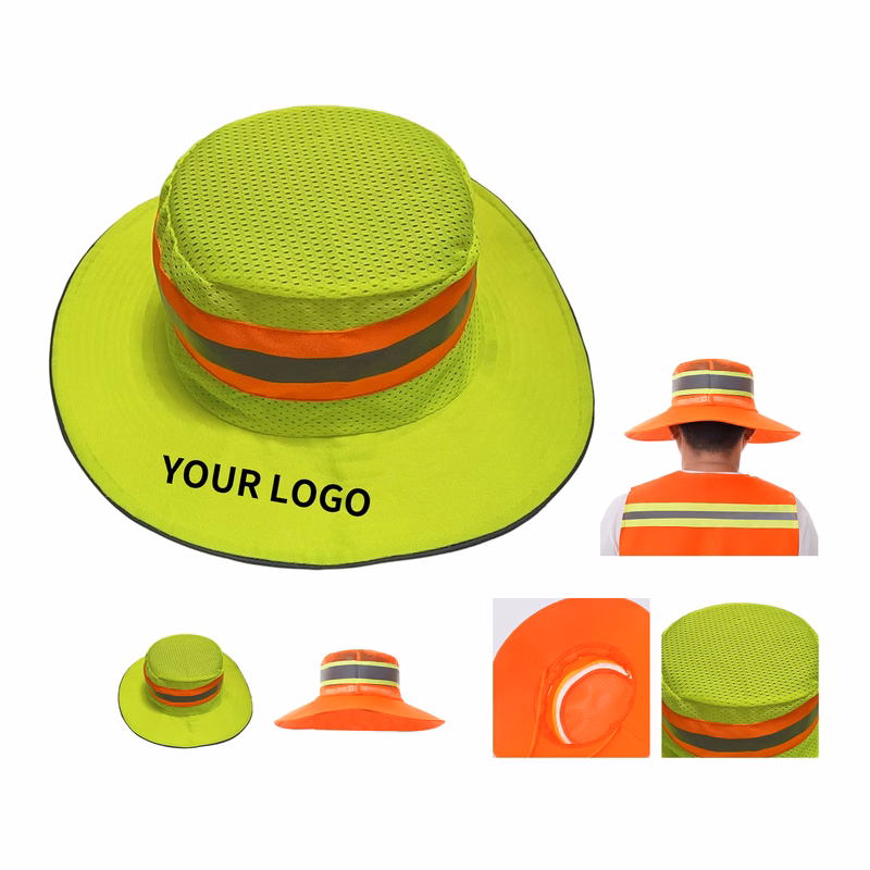 Polyester Mesh Safety Sun Hat with Reflective Trim and Neck Flap