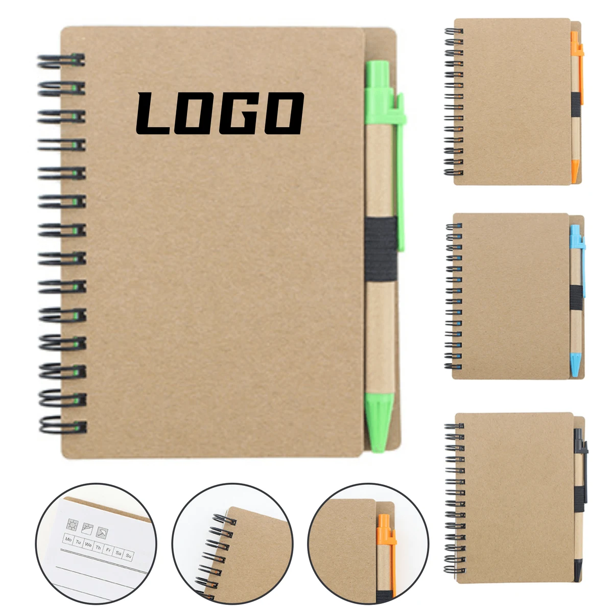 Custom Kraft Paper Spiral Notebook & Pen 1