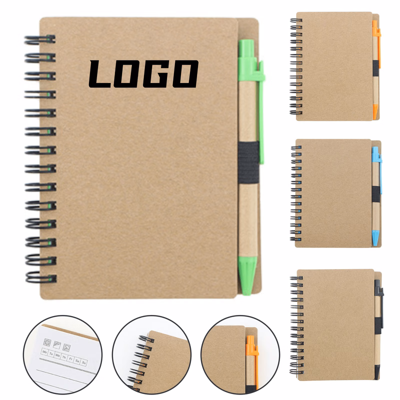 Custom Kraft Paper Spiral Notebook & Pen