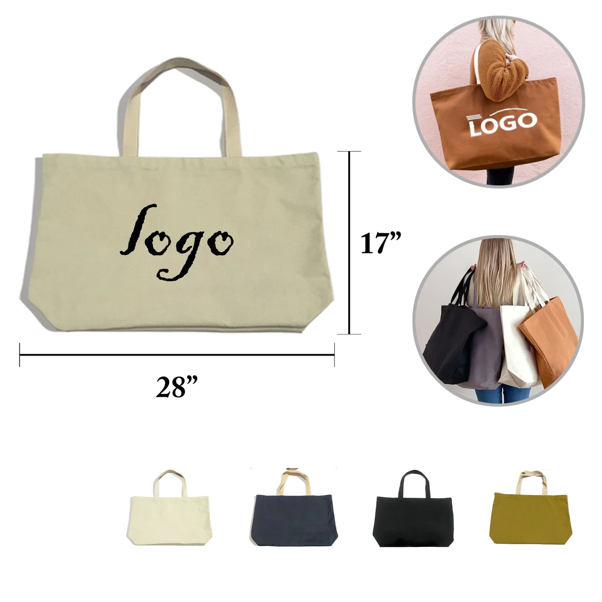 MOQ50 Large Canvas Shopping Tote Handbag, custom tote bag with logo imprint 1