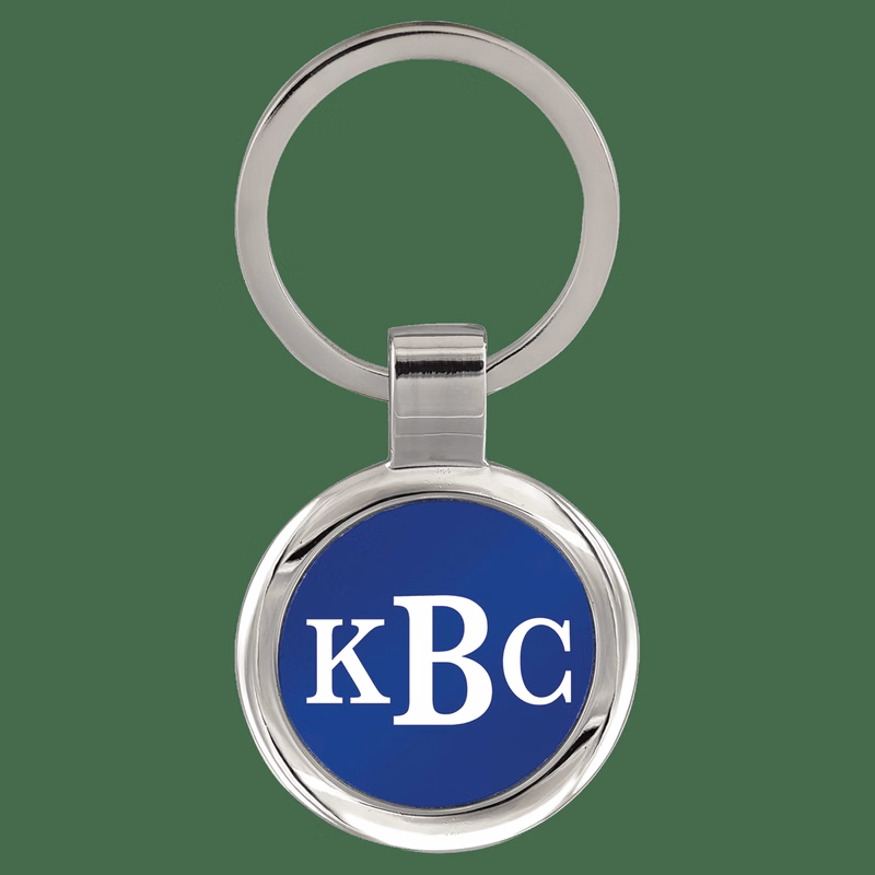 3" Silver/Blue Round Keychain