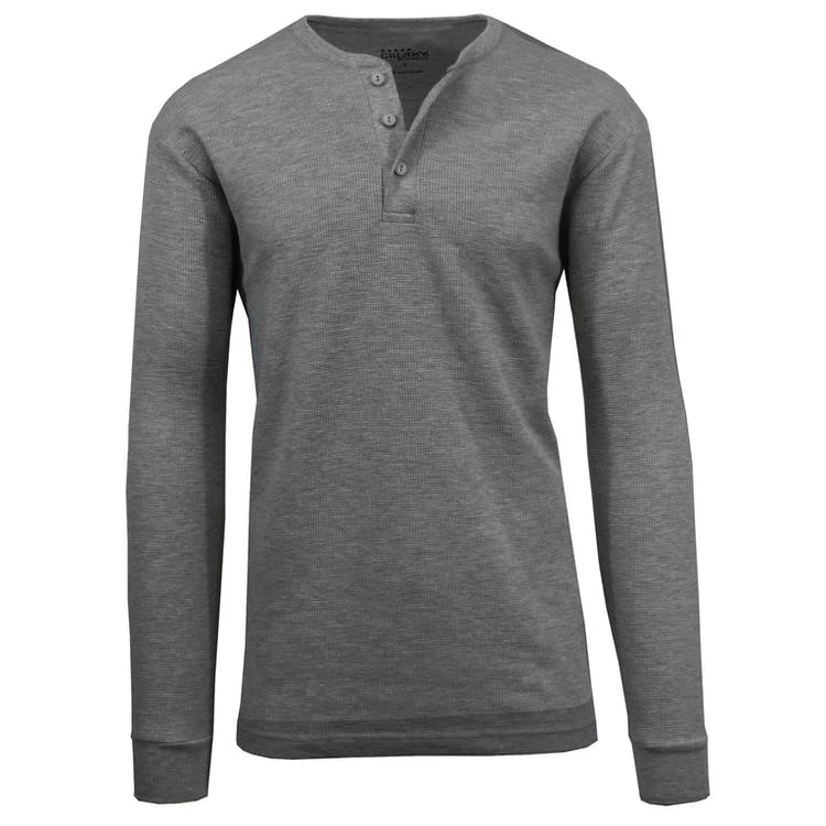 Men's Henley Thermal Shirts - Charcoal S-XL 3 Button, custom hoodie or sweatshirt with logo imprint 1