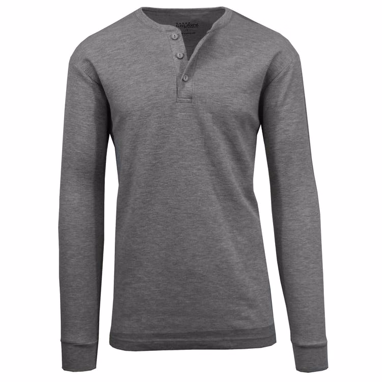 Men's Henley Thermal Shirts - Charcoal S-XL 3 Button