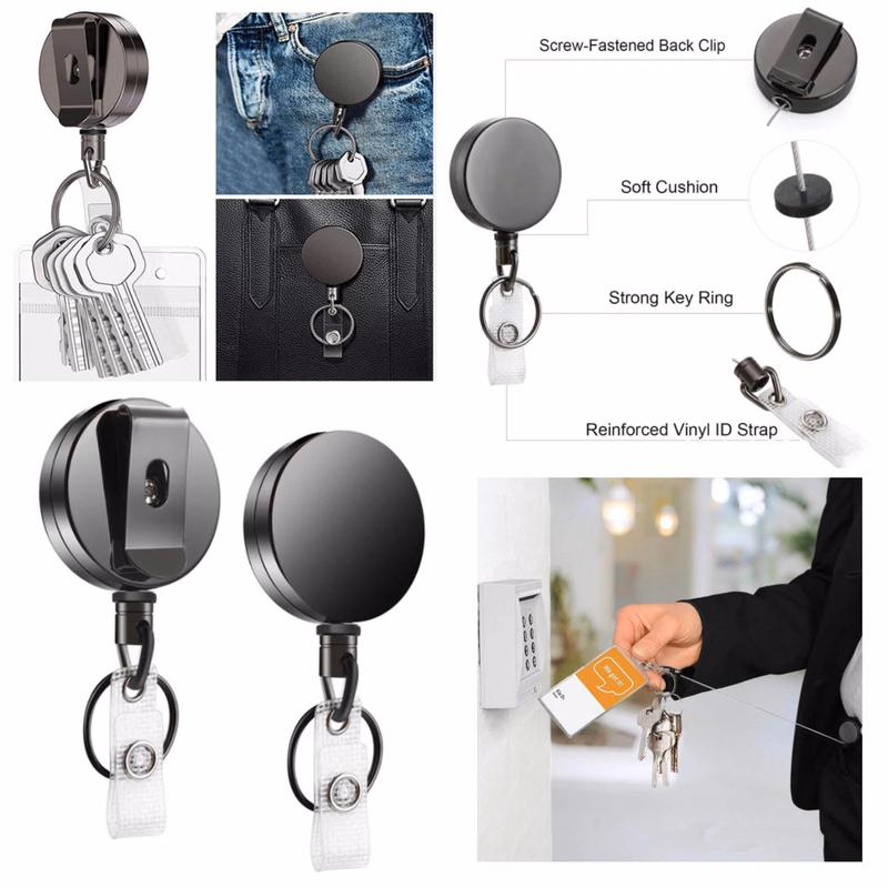 Zinc Alloy Retractable Strong Easy Pull ButtonKeychain