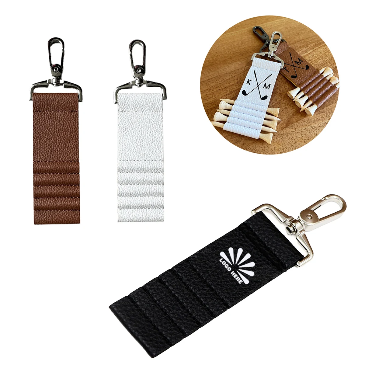 Premium Leather Golf Tee Case with Metal Hook 1