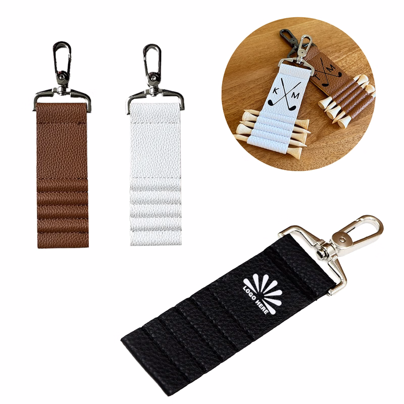 Premium Leather Golf Tee Case with Metal Hook