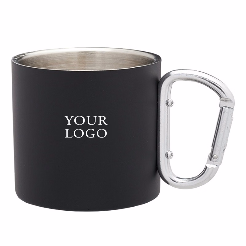 Stainless Steel Mug with Carabiner Handle, 10 oz.