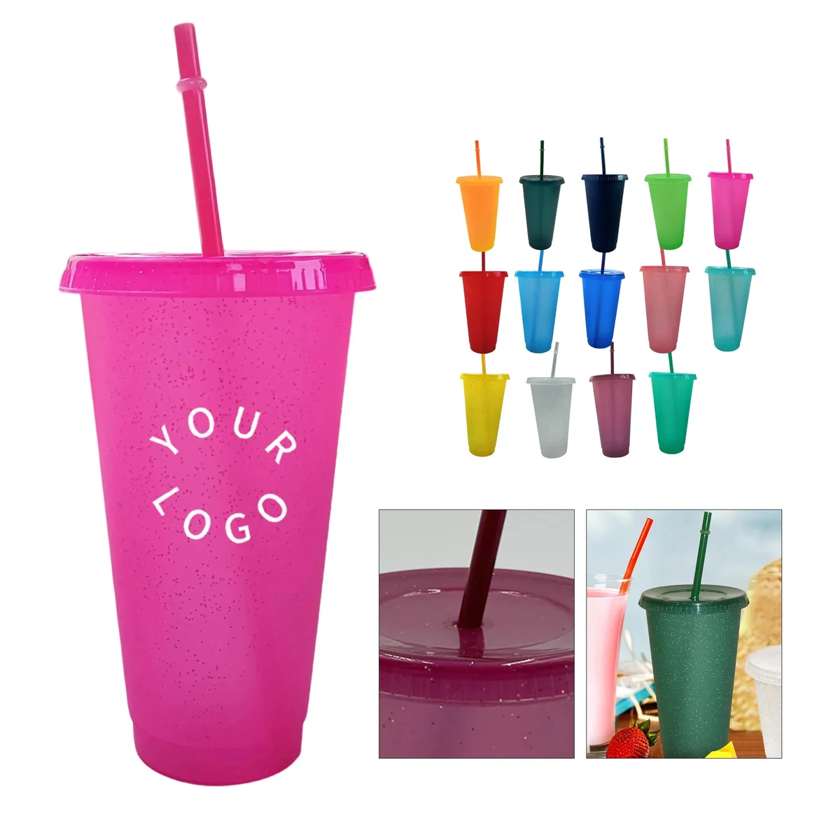 24 Oz Sparkle Plastic Straw Cup 1