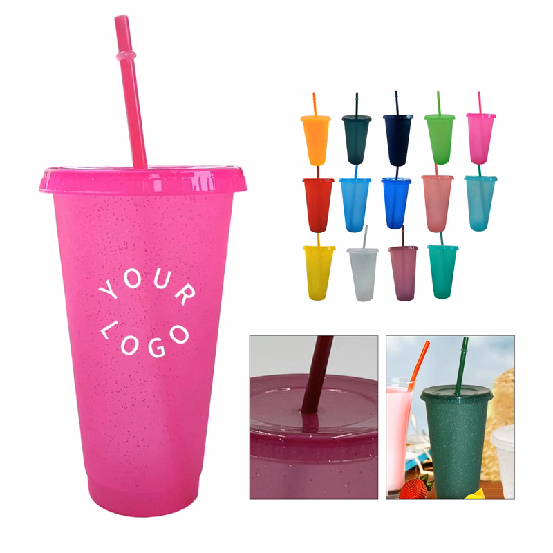 24 Oz Sparkle Plastic Straw Cup