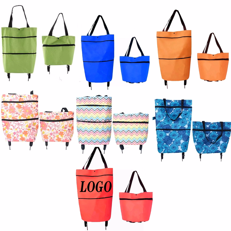 Folding shopping bag with wheels