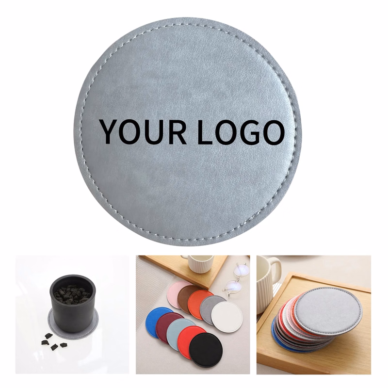 Durable PU Leather Coaster Round 3.95 Inch Design