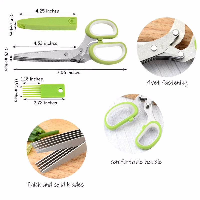 Five blade herb Scissors with Cover and Comb