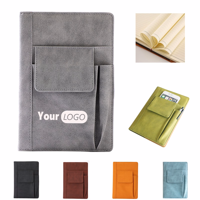 A5 Portable Leather Notebook With Phone Pocket