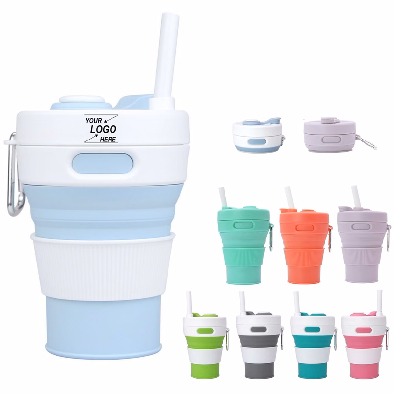 Foldable Coffee Cup with Straw and Clip