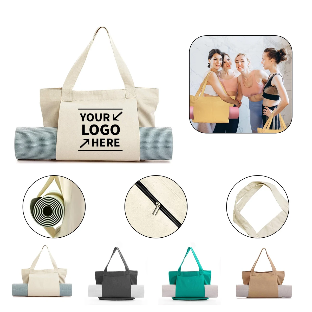 Canvas Yoga Mat Bag, custom tote bag with logo imprint 1