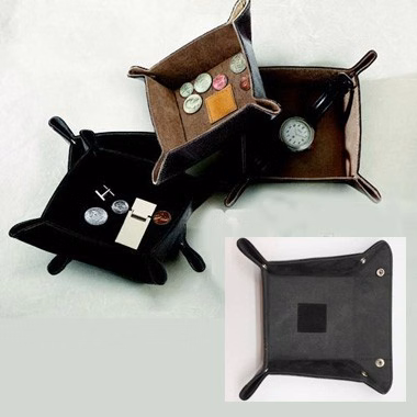 Black Snap Change Tray, 4.5" Square w/ Leather Center