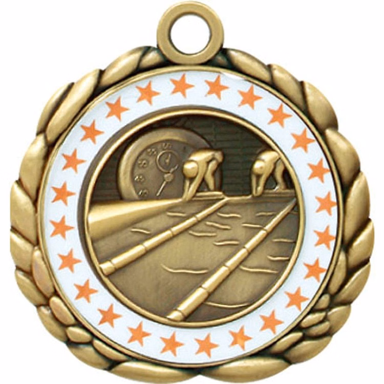 Swimming Antique Gold QCM Medallion (2-1/2")