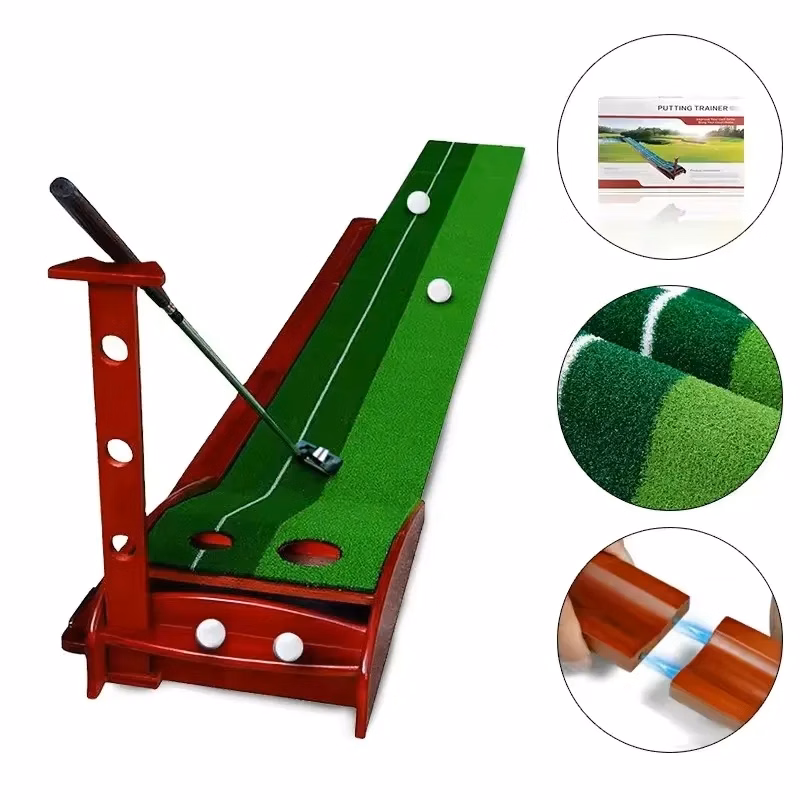 Wood Indoor Golf Putting Mat Green with Ball Return