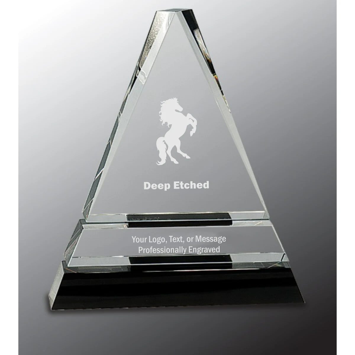 7 3/4" Clear Crystal Triangle Award on Black Crystal Pedestal Base 1