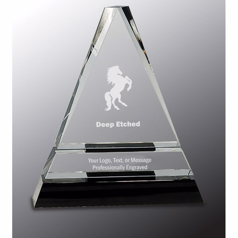 7 3/4" Clear Crystal Triangle Award on Black Crystal Pedestal Base