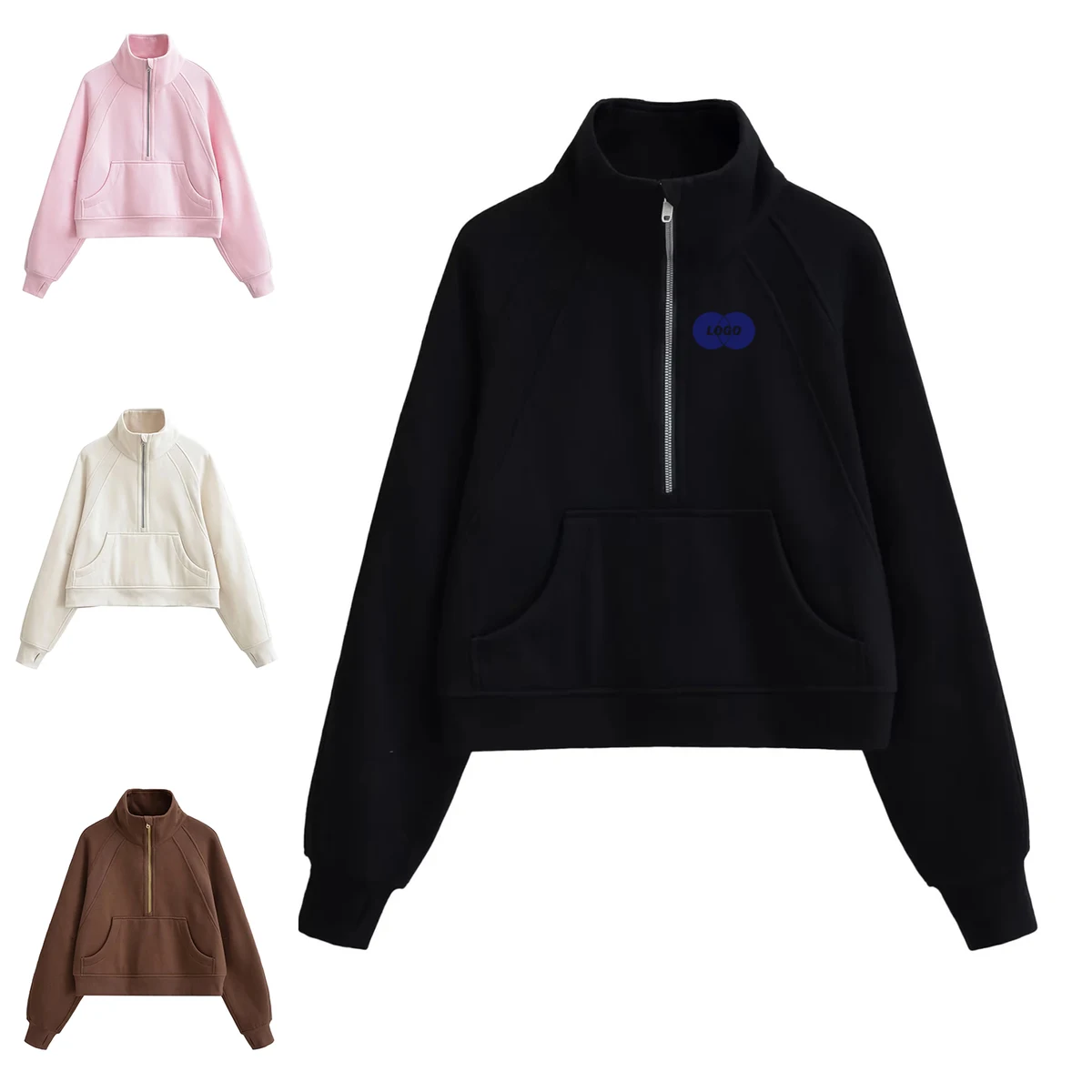 Cotton Half-Zip Sweatshirt, High Collar Pullover, Women's Casual Top, custom hoodie or sweatshirt with logo imprint 1